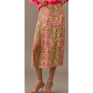 Maeve Anthropologie Skirt Women's 0 Floral Midi Lille Side‎ Slit Colorful Dainty